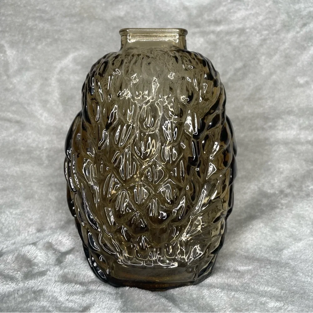 Vintage Wise Old Owl Smoked Glass Coin Bank MCM Home Decor Collectible